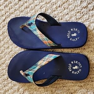 Women's Ralph Lauren Polo flip flops. Size 6 1/2. Blue plaid.
